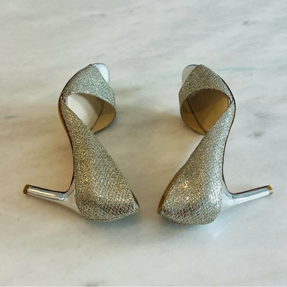 Cole Haan Gold Glitter Open-Toe Stiletto Pump